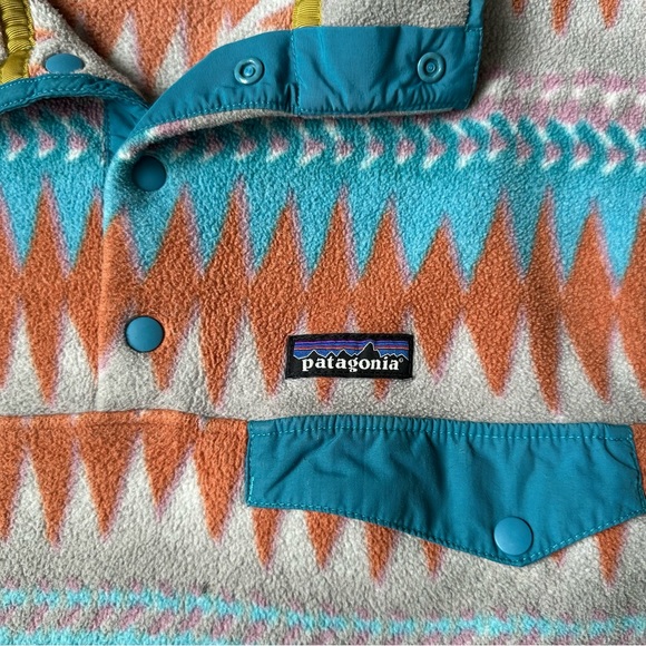 Patagonia Synchilla Blue and Orange Patterned 1/4 Button Fleece Sweater - Picture 2 of 5